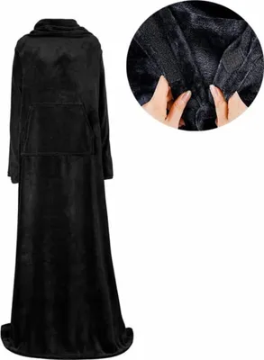 Immagine prodotto di INF Coperta Indossabile Oversize con Maniche e Tasca 150x180cm, Chiusura Regolabile Nero