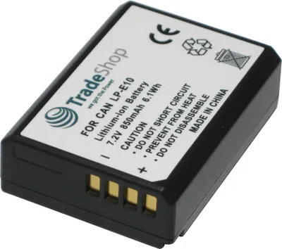Produktbild von Trade-Shop Li-Ion Akku 850mAh Ersatz Batterie ersetzt Canon LP-E10 passend für Canon EOS 1100D 1200D 1300D 2000D 4000D Rebel T3 T5 T6 Kiss X50 X70 X80
