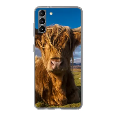 Produktbild von MuchoWow® Handyhülle Schutzhülle Hülle für Samsung Galaxy S21 Plus Schottische Highlander - Tiere - Gras Silikon Softcase Handy Hülle - Handy-Tasche