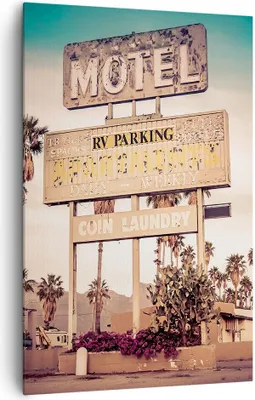 Produktbild von Bild auf Leinwand - Leinwandbild - Einteilig - Amerika Motel Straße Zeichen - 80x120cm - Wand Bild - Wanddeko - Wandbilder - Leinwanddruck - Wanddekoration - Leinwand bilder - Wandbild - PA80x120-2509
