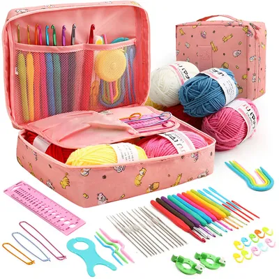 Produktbild von Häkelnadel Set, Ergonomisch Häckelnadelnset 59 Stück Häkelset für Anfänger, Soft Gummi Comfort Grip Crochet Set Beinhaltet tragbaren Tasche(Rose)