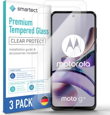 A product package for screen protectors for a Motorola phone, with a phone displaying the Motorola logo shown next to it.