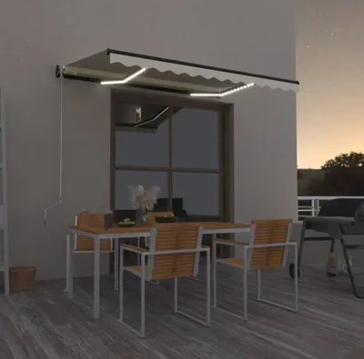 Imagen del producto de Maison Exclusive: Toldo manual retráctil con luces LED, dimensiones 350x250 cm, color amarillo y blanco