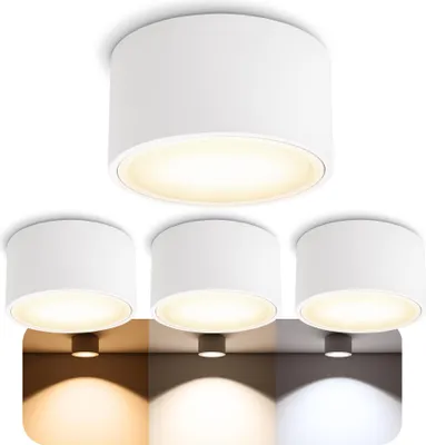 Produktbild von SSC-LUXon 4x CELI-X LED Aufbauspot flach rund weiß - mit LED GX53 LumiFLEX Lampe dimmbar - Decken Aufbaustrahler Lichtfarbe warm / neutral / kalt