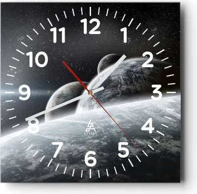 Produktbild von Wanduhr - Quadrat - Glasuhr - Planeten Kosmos Sterne - 40x40cm - Schleichendes Uhrwerk - Lautlos - zum Aufhängen bereit - Dekoration Modern - Wanddekoration aus Glas - C4AC40x40-2327