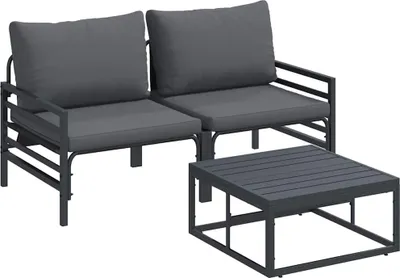 Immagine prodotto di Set divano da giardino vidaXL con cuscini, 3 pezzi, acciaio nero