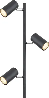 A floor lamp with three adjustable spotlights.