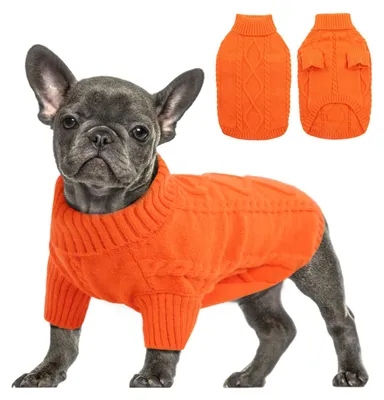 Hundepullover mit Rollkragen, Zopfmuster, Orange, L