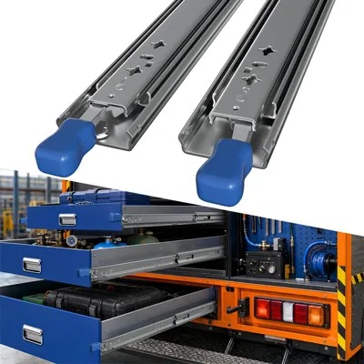 Obrázok produktu pre Ťažké výsuvné koľajnice pre zásuvky, uzamykanie, výsuv pre zásuvky, 53 mm, nosnosť až 84 kg, 2 kusy, 1050 mm
