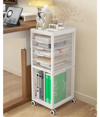 Produktbild von Bücherwagen Metall Weiß Mobiles Bücherregal mit Rollen für Büro & Arbeitszimmer