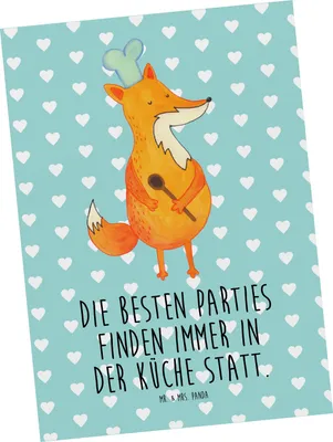 Produktbild von Mr. & Mrs. Panda Postkarte Fuchs Koch - Türkis Pastell - Geschenk, Ansichtskarten, Hungrig, Postkarten, Grußkarte, Bäcker, Köche, Ansichtskarte, Fotokarte, Geburtstag