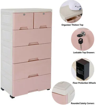 Obrázek produktu pro Komoda Office 6 zásuvek s kolečky Organizér Plastový volně stojící organizér (růžový)