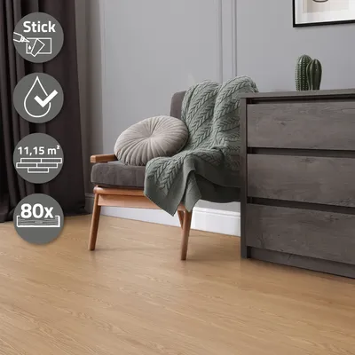 Produktbild von ML-Design Selbstklebende PVC Bodenbelag, 11,15 m²/80 Vinyl-Dielen, Eiche Sundance