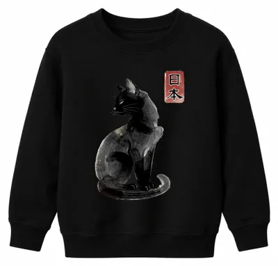 Imagen del producto de Sudadera con cuello redondo para niños, diseño de gato  japonés en kanji, con motivos de Japón y estilo Y2K, con estampado de gatito, color , talla 152