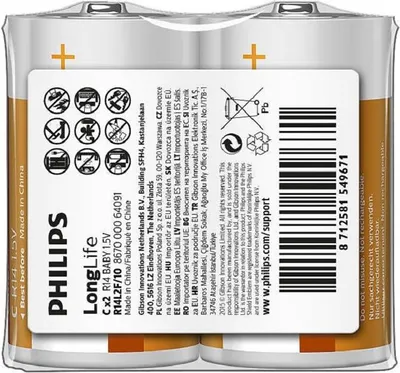 Produktbild von Philips Batterien LongLife 2er Pack 1,5V R14