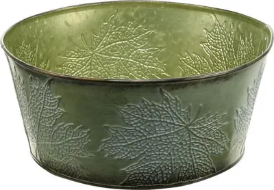 Produktbild von Pflanzschale Herbstdeko Ahornblätter Metalltopf grün Ø25cm