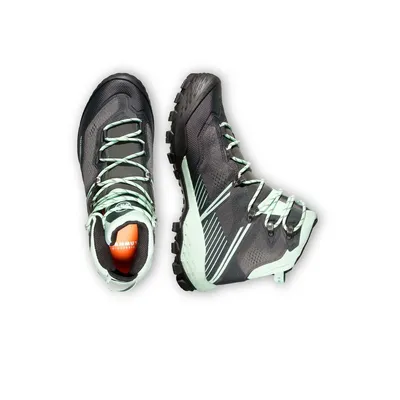 Ducan II High GTX Damen Trailrunning-Schuhe von Mammut in Schwarz und Mintgrün; mit Schnürung und griffiger Sohle.