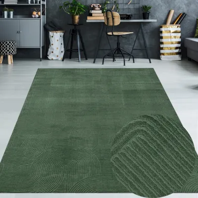Obrázek produktu pro Plochý koberec do obývacího pokoje s motivem oblouků, jednobarevný, zelený, rozměry – 80 x 150 cm