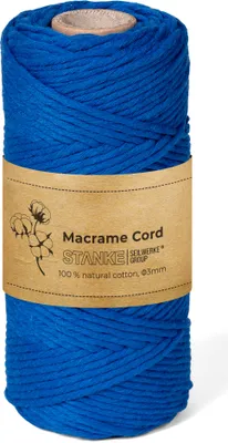 Produktbild von STANKE Makramee Garn 3mm 100 m Farbe Blau - Baumwollgarn für Boho-DIY, Körbchen, Traumfänger - Baumwollkordel für Girlanden, Untersetzer, Taschen - 100% Baumwolle, gedreht, weich, große Rolle