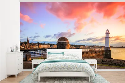 Produktbild von MuchoWow® Fototapete für Wohnzimmer oder Schlafzimmer Wandtapete Vinyl Motivtapete Leuchtturm - Meer - Horizont - Edinburgh - 375x240 cm - Wand Tapete