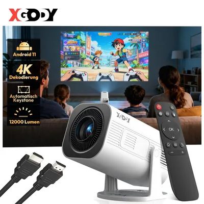 Produktbild von Smart Beamer LED Mini Projektor 4K UHD WiFi Bluetooth Android TV Heimkino Tragbar 350 ANSI Lumen 8000 1 Kontrast HDMI USB Deckenprojektion Tischprojektion