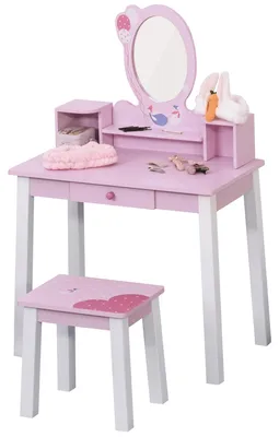 Produktbild von HOMCOM Kinderschminktisch Frisiertisch mit Hocker Schublade MDF Rosa