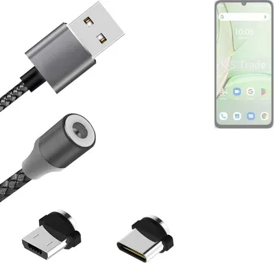 Produktbild von K-S-Trade Hochwertiges Magnet-Lade-kabel Sync-Kabel Daten-Kabel kompatibel mit UMIDIGI Note 90 mit USB-Typ-C-Anschluss und Micro-USB-Anschluss 2A bis