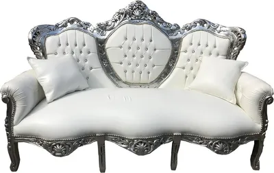 Produktbild von Casa Padrino Barock 3er Sofa King Weiß Lederoptik / Silber mit Bling Bling Glitzersteinen - Wohnzimmer Couch Möbel Lounge