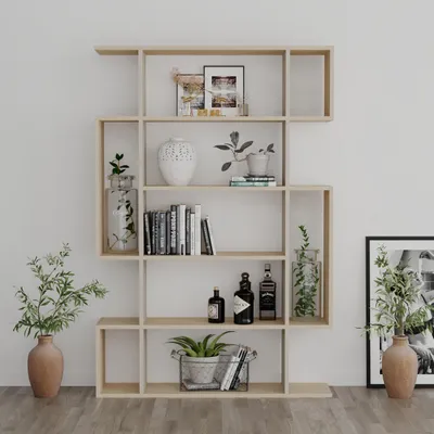 Zdjęcie produktu dla DECORTIE Mito Nowoczesny regał na książki Display Unit Jasny dąb piaskowy, 108,5 x 25,5 x 161 cm