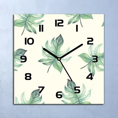 Produktbild von Wanduhr Echt-Glas-Küchenuhr Tropische Blätter Quarz Lautlos 30x30 Deko Bilder