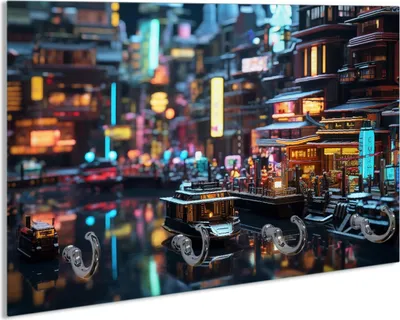 Produktbild von Wallario Schlüsselbrett aus Glas, Motiv: Stadt bei Nacht, 30 x 20 cm mit 4 Haken