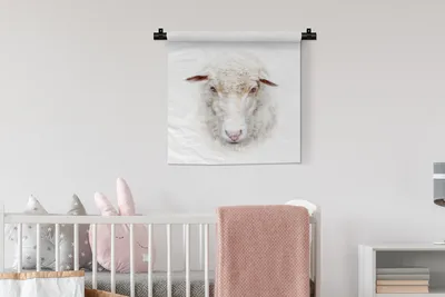Produktbild von MuchoWow® Wandteppich Wandbehang Schafe - Porträt - Wolle 60x60 cm Tapisserie Dekoration Wandtuch - Dekorationen - Wand Decke