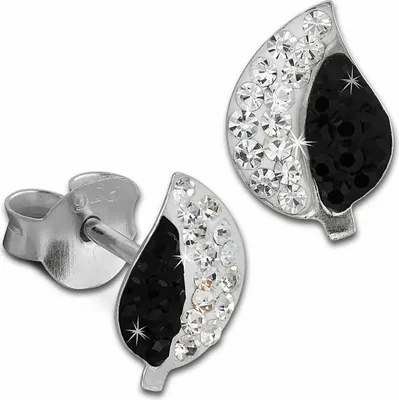 Produktbild von SilberDream schwarz weiß Ohrringe Blatt Zirkonia 925 Silber Ohrstecker GSO602W