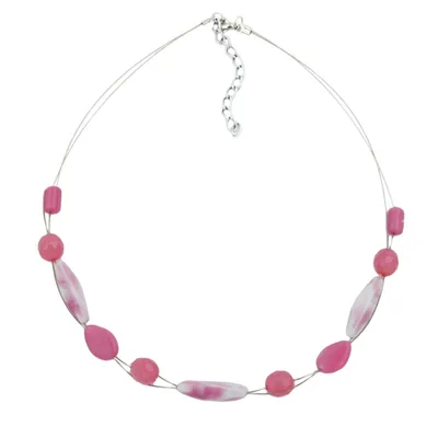 Produktbild von Kette Drahtkette mit Glasperlen Vierkantolive weiß-rosa und sattrosa 45cm rosa 45 cm