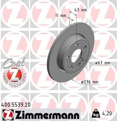 Obrázok produktu pre 2x brzdový kotúč ZIMMERMANN 400.5539.20 vhodný pre MERCEDES-BENZ triedy A (W177)