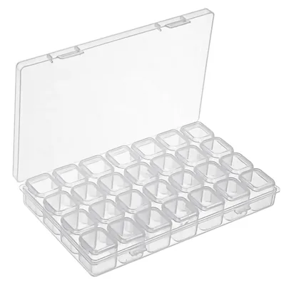 Zdjęcie produktu dla Pudełko na drobiazgi Organizer na koraliki - 28 przegródek - Przezroczysty - 17,5 x 10,5 x 2,5 cm