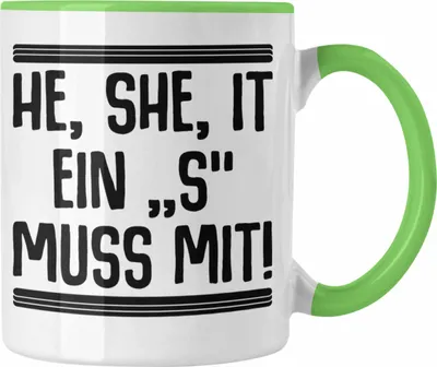 Produktbild von Trendation - Englischlehrer Tasse Geschenk He She It Englischlehrerin Geschenkidee Spruch Grundschule (Grün)