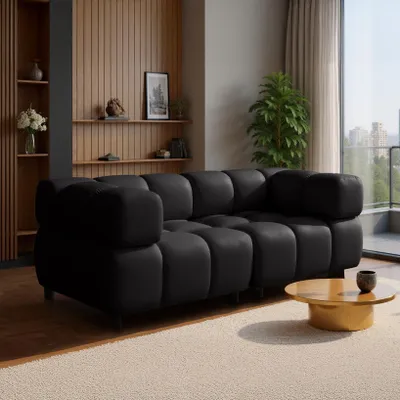 Image de Sofiland Tondo Canapé 3 Places Design Bubble en Velours 192x96cm noir
