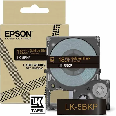 Obrázek produktu pro Epson LK-5BKP, Černá, Zlato, Tepelný přenos, LabelWorks LW-C410, 1,8 cm