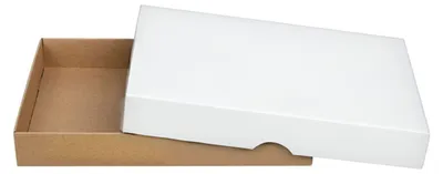 Immagine prodotto di Scatola pieghevole, dimensioni 13,6 x 18,6 x 2,5 cm, marrone e bianca, con coperchio, realizzata in cartoncino kraft – confezione da 10 pezzi