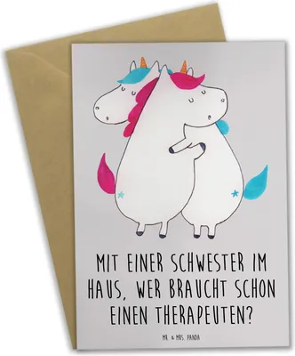 Produktbild von Mr. & Mrs. Panda Glückwunschkarte Schwester Glück - Grau Pastell - Geschenk, Beziehung, Geschwisterliebe, Familiengeschenk, einladungskarten, weihnachtskarten, Familie