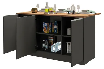 Produktbild von Kücheninsel Dcarnelo, zusätzlicher Ablagetisch, 3-türiger Küchenschrank, 100 % Italy, 155 x 90 x 90 cm, Anthrazit und Eiche