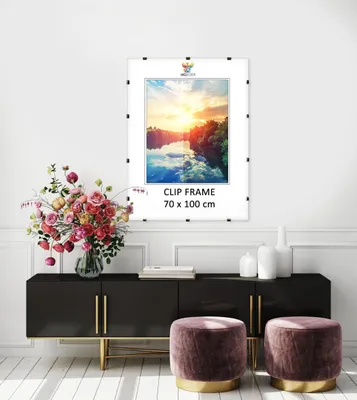 Produktbild von MG Design Cliprahmen 70 x 100 cm - rahmenloser Bilderrahmen mit Acrylglas & HDF Rückwand - für Fotos, Poster & Puzzle, vertikal & horizontal