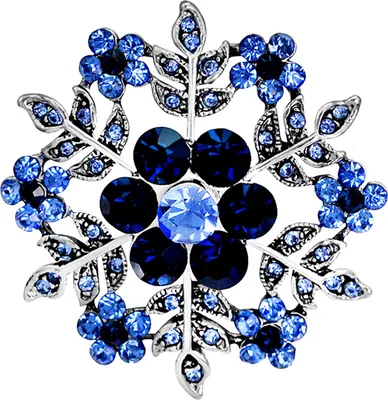 Produktbild von Mode Frauen Schneeflocke Blumen Kreis Strass Brosche Pin Weihnachten Schmuck-Blau