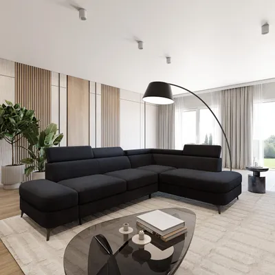 Produktbild von Masseno Ecksofa AVISE MV R-S mit Schlaffunktion L-Form, Sofa mit Bettkasten, Wohnzimmersofa, Couch, Soffa, Bettsofa, Couchgarnitur- Schwarz, MATT VELVET 99