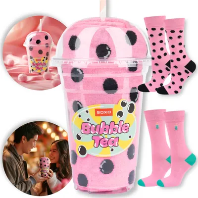 Produktbild von 2 Paar lustige Herren-Socken mit Bubble-Tea-Motiv Gr. 40-45 von SOXO – Geschenk für Männer zum Geburtstag