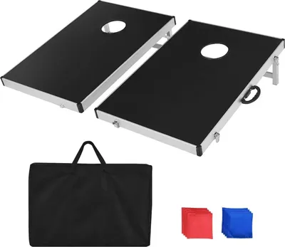 Produktbild von Cornhole Board - Beanbag Toss Wurfspiel - Klappbares Design - Tragegriff - Für Kinder und Erwachsene - Ab 6 Jahren - Schwarz