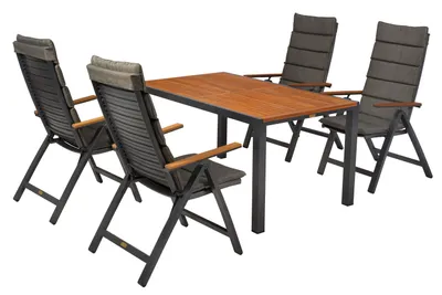 Produktbild von Merxx Gartenmöbel Set Astros 9tlg., 4 Klappsessel inkl. Kissen, Tisch 150 x 90 cm -Aluminium/Akazie/Kunststoff