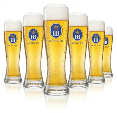 Produktbild von 6x Hofbräu München Bier Glas 0,3l Weißbier Sahm HB Weizen Gläser Hefe Beer