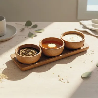 Image de LUMA Set d’apéritif 4 pièces en acacia, plateau Ø 20 x 7 cm
